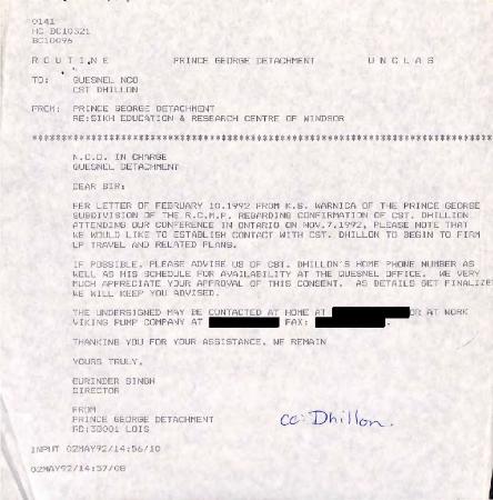 [Correspondence from Gurdiner Singh]