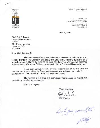 [Correspondence from Bill Warden]