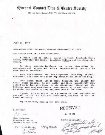 [Correspondence from Char Sydenham]