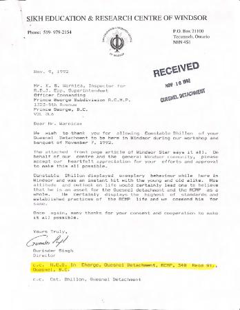 [Correspondence from Gurdiner Singh]