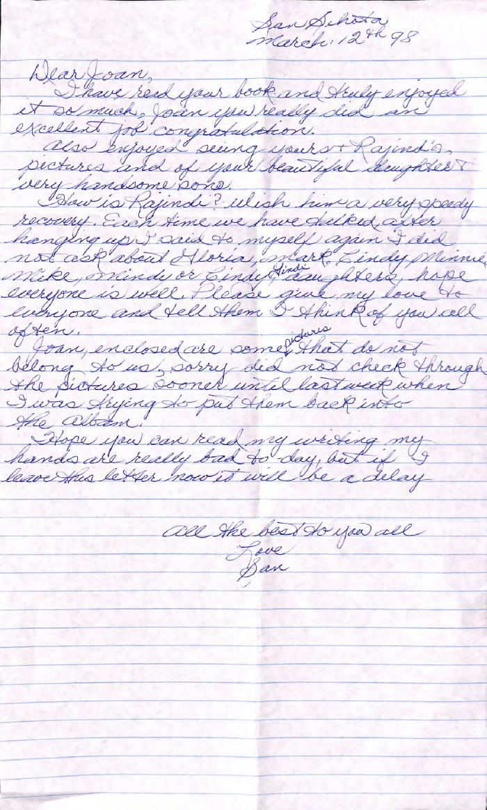 [Correspondence from San Sihota re: Paldi Remembered]