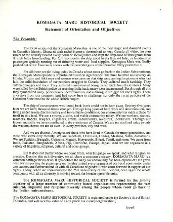 Statement of orientation and objectives