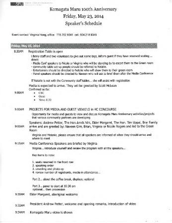 Speaker's schedule