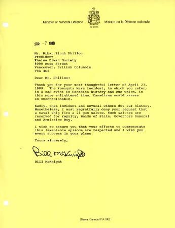 [Letter to Bikar Singh Dhillon]