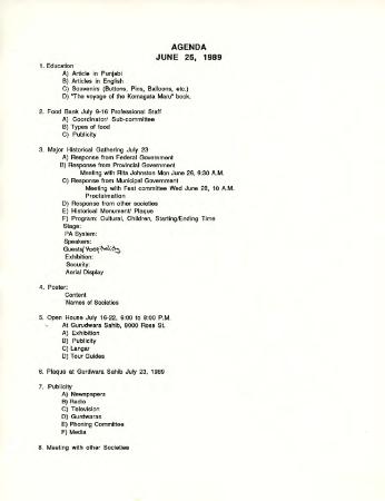 Agenda June 25, 1989