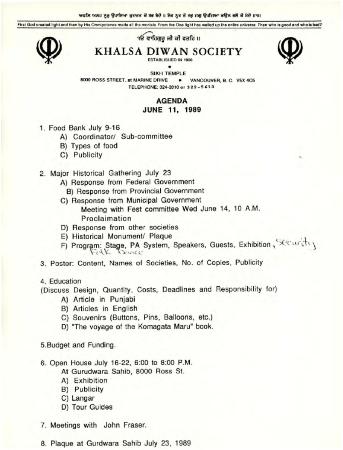 Agenda June 11, 1989