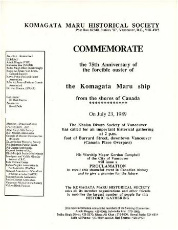 Commemorate the 75th anniversary of the forcible ouster of the Komagata Maru ship from the shores of Canada
