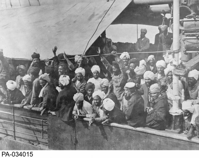Indian immigrants on board the KOMAGATA MARU in English Bay, Vancouver, British Columbia, 1914