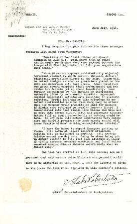 [E. Blake Robertson, Assistant Superintendent of Immigration, to Charles J. Doherty, Minister of Justice, re negotiations with Komagata Maru passengers]