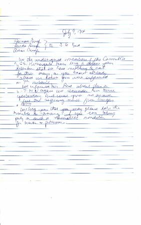 [Harnam Singh, Sundar Singh, Amar Singh to J. Edward Bird, lawyer, MacNeill, Bird, Macdonald & Darling, re lack of provisions]