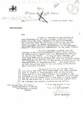 [William W. Cory, Deputy Minister of the Interior, to Joseph Pope, Under-Secretary of State for External Affairs, re Indian newspapers in North America]
