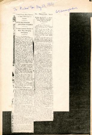 Newsclipping - Montreal Daily Star: Officials watch Japanese steamer; All precautions taken