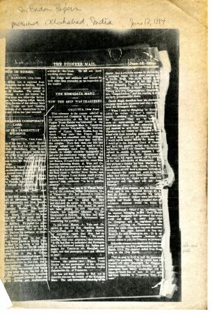Newsclipping - Pioneer Mail: The Komagata Maru: how the ship was chartered