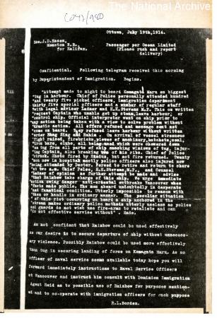 [Robert L. Borden, Prime Minister, to J. D. Hazen]