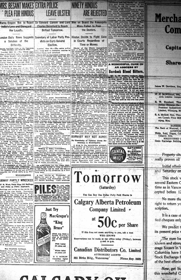 Newsclipping - Vancouver Daily Province: Ninety Hindus are rejected. Page 24