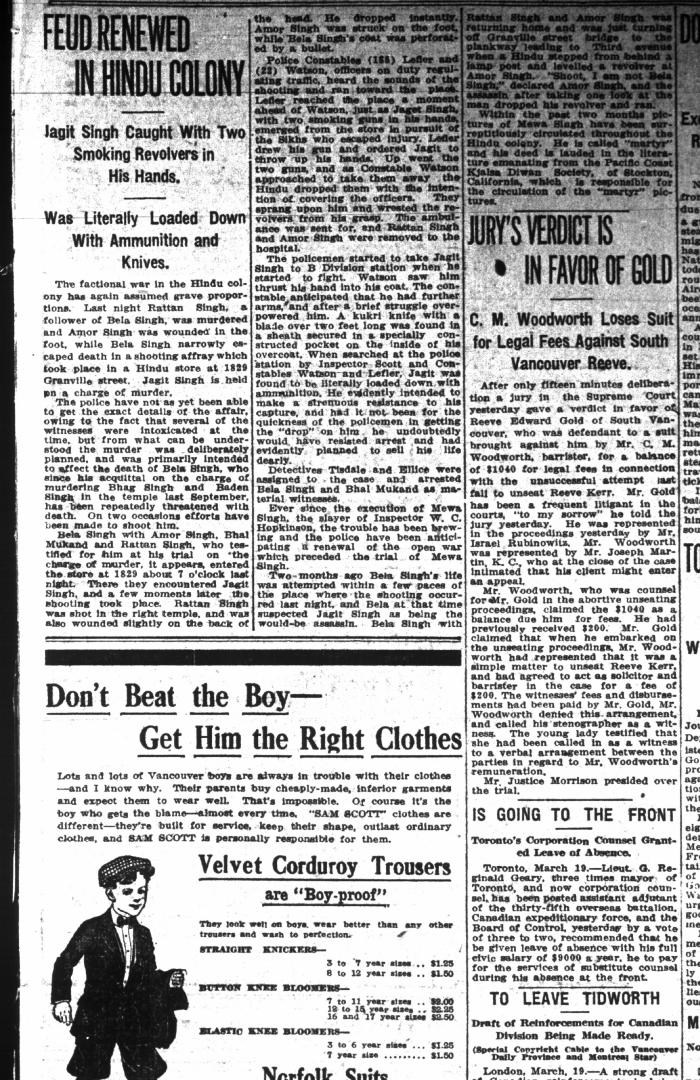 Newsclipping - Vancouver Daily Province: Feud renewed in Hindu colony. Page 3