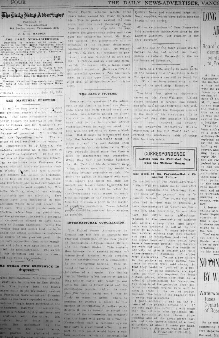 Newsclipping - Vancouver News-Advertiser: The Hindu victims