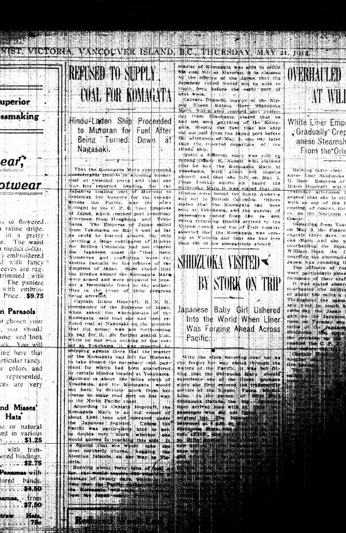 Newsclipping - Victoria Daily Colonist: Refused to supply coal for Komagata