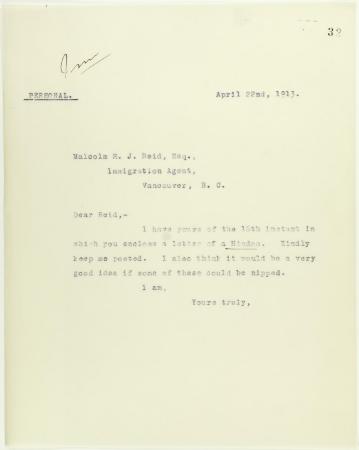 [Letter from H. H. Stevens to Malcolm Reid]