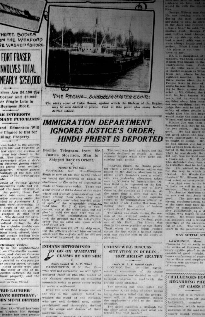 Newsclipping - Vancouver Sun: Immigration department ignores Justice's order: Hindu priest is deported