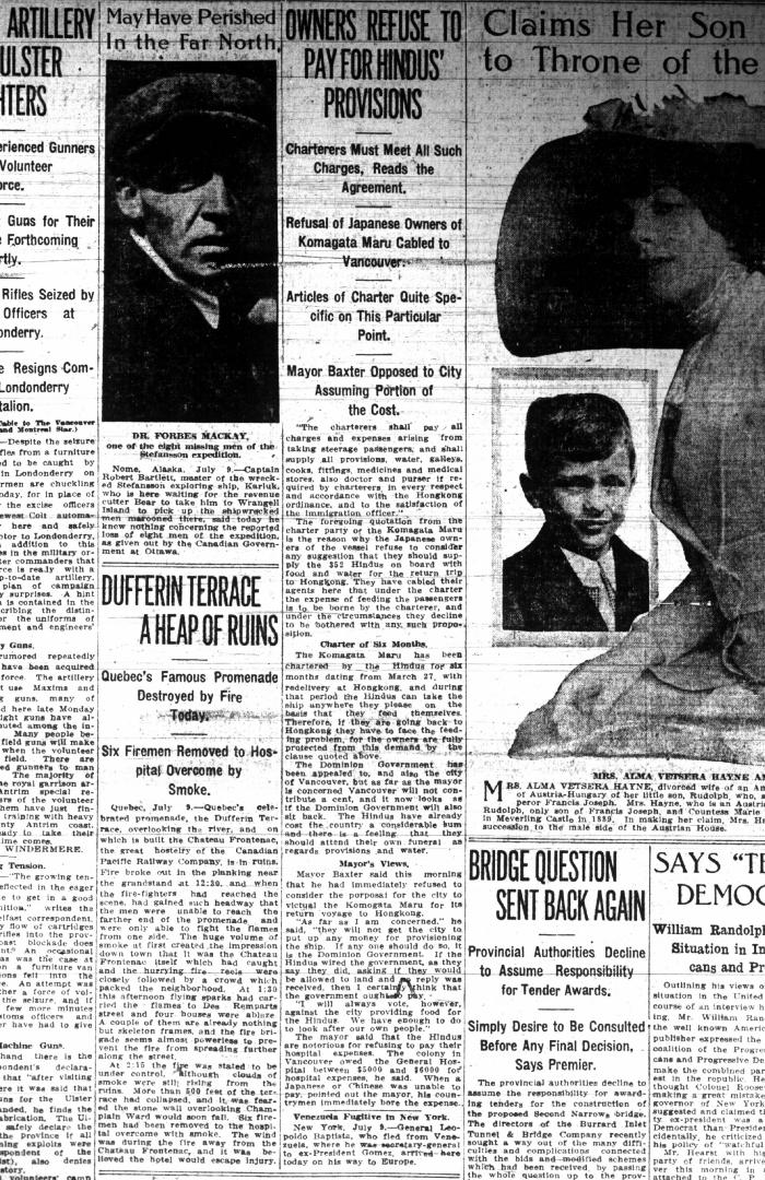 Newsclipping - Vancouver Daily Province: Owners refuse to pay for Hindus' provisions. Page 1