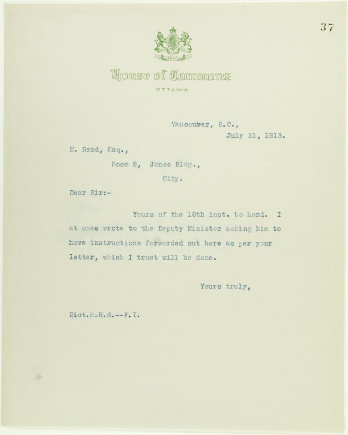 Copy of letter from Stevens to E. Read