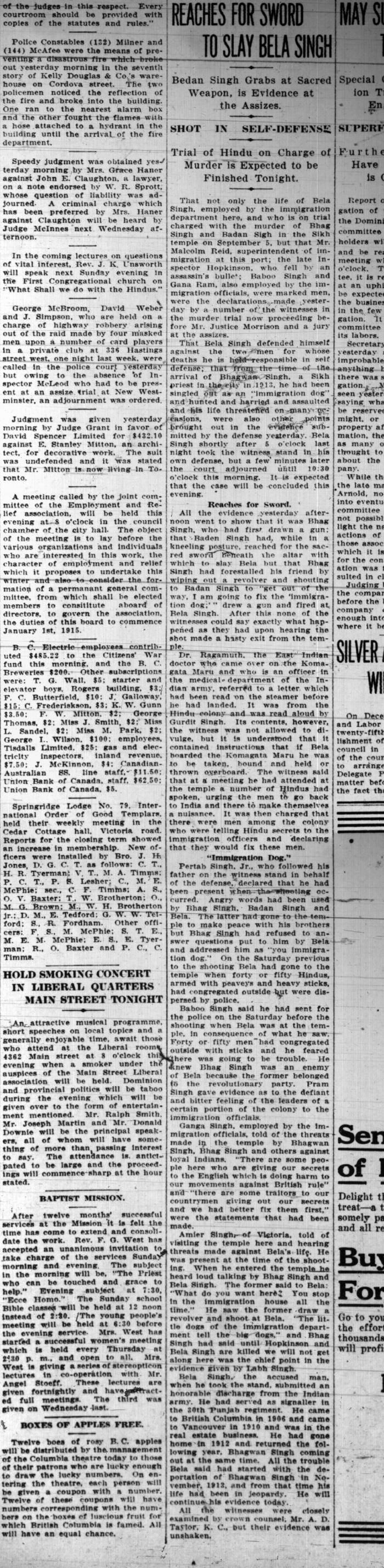 Newsclipping - Vancouver Sun: Reaches for sword to slay Bela Singh