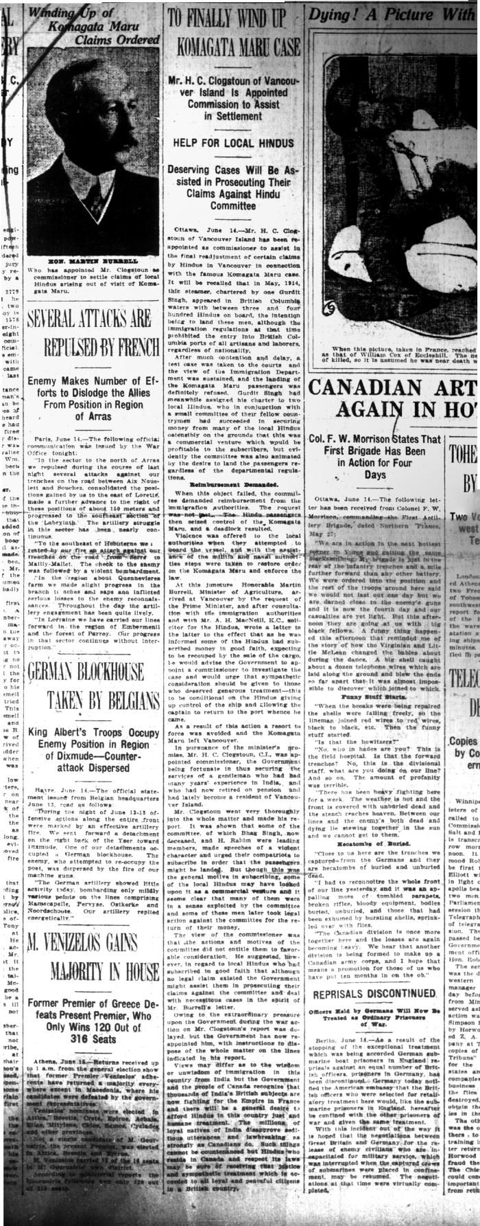 Newsclipping - Vancouver News-Advertiser: To finally wind up Komagata Maru case. Page 1