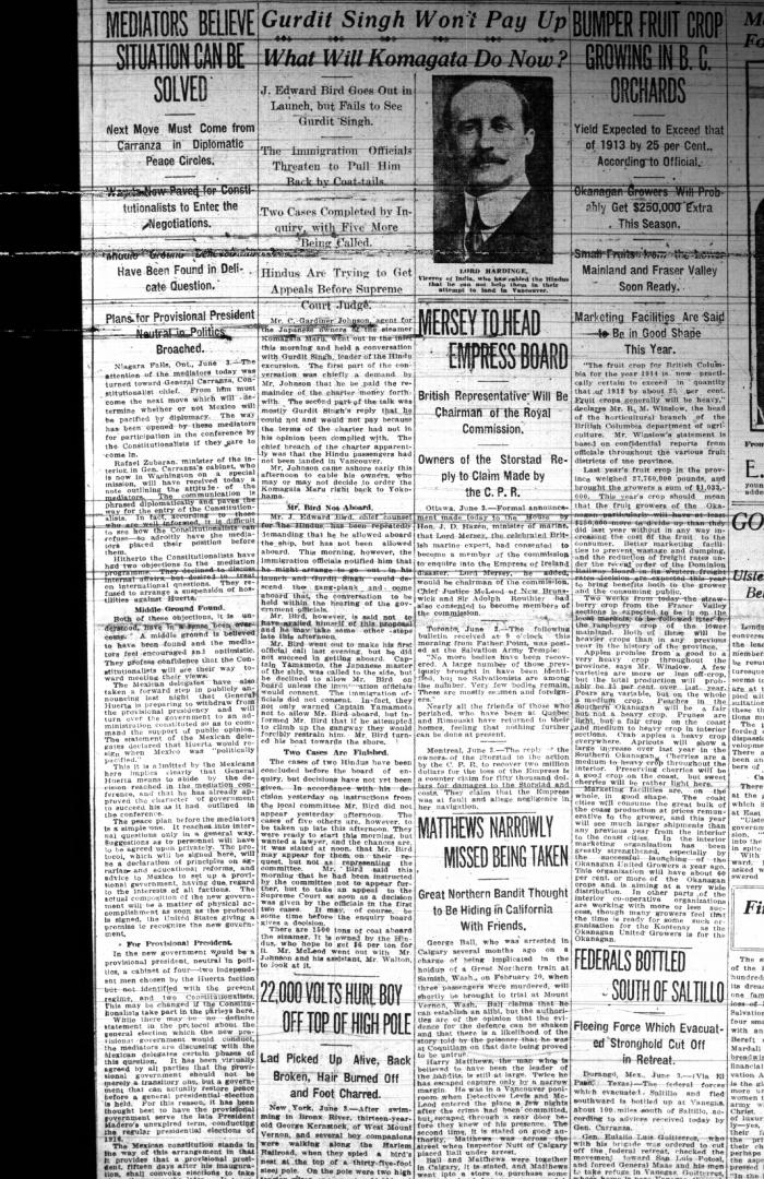 Newsclipping - Vancouver Daily Province: Gurdit Singh won't pay up: what will Komagata do now? Page 1