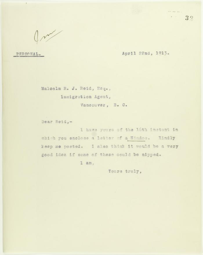 [Letter from H. H. Stevens to Malcolm Reid]