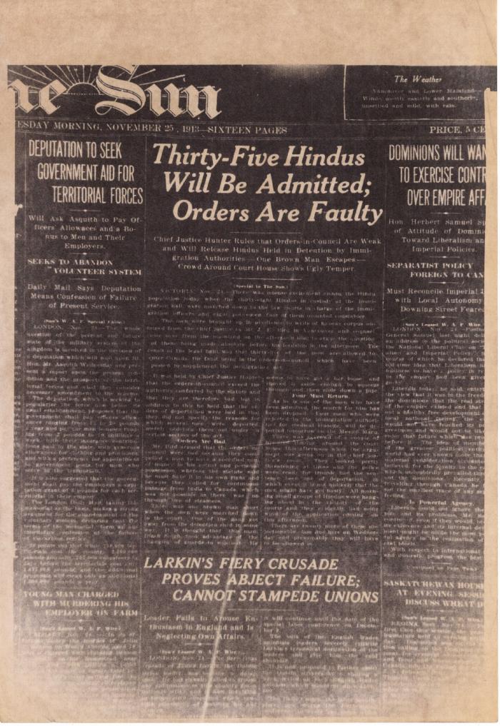 Newsclipping - Vancouver Sun: Thirty-five Hindus will be admitted: orders are faulty