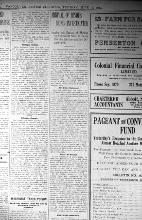 Newsclipping - Vancouver News-Advertiser: Arrival of Hindus being investigated. Page 7