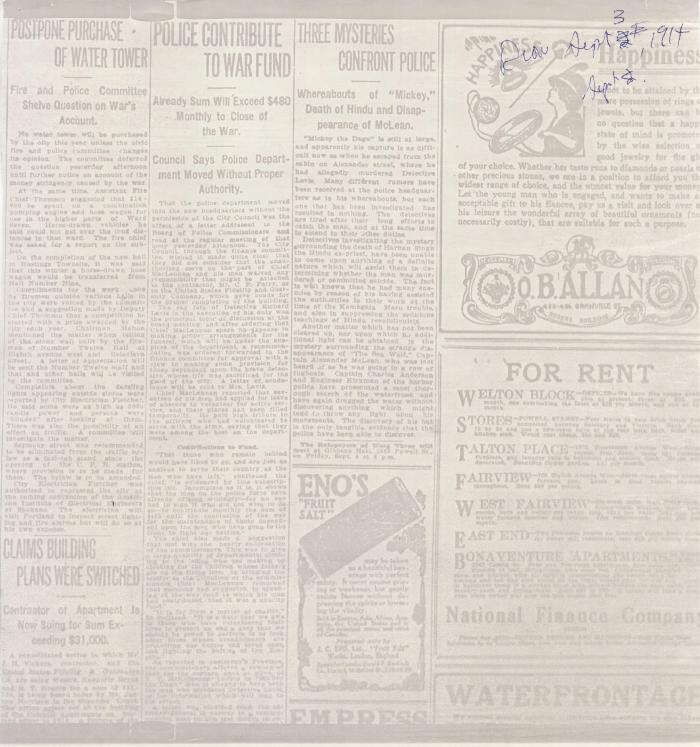 Newsclipping - Vancouver Daily Province: Three mysteries confront police. Page 2