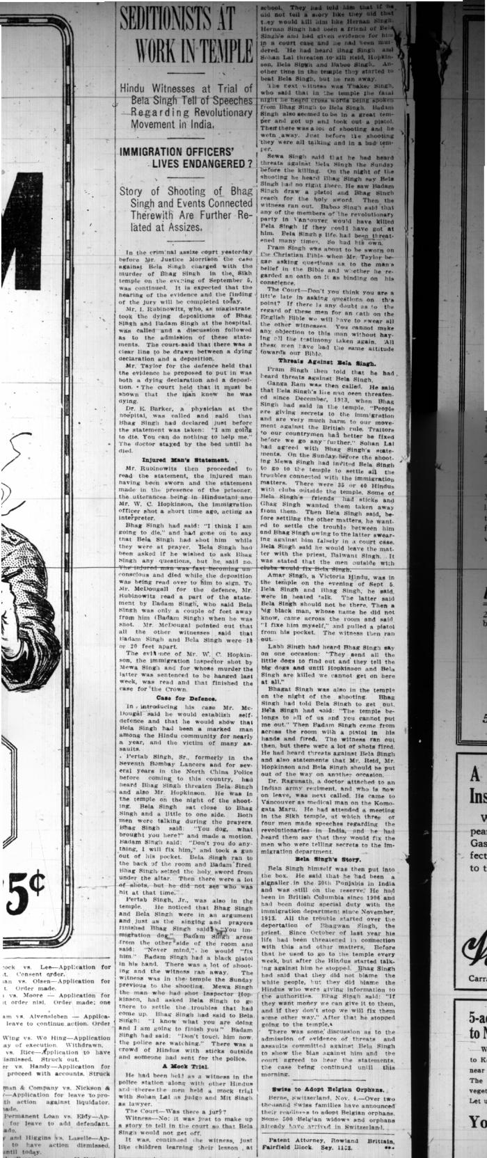 Newsclipping - Vancouver News-Advertiser: Seditionists at work in temple