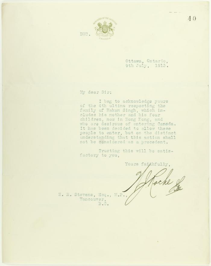 Letter from Minister of the Interior (see p. 39)