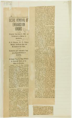 Newsclipping - Desire removal of embargo on Hindus