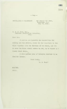 Copy of letter from Mr. Reid (lawyer) to Mr. Reid (Immigration Inspector) enclosing requisition for calling out the militia