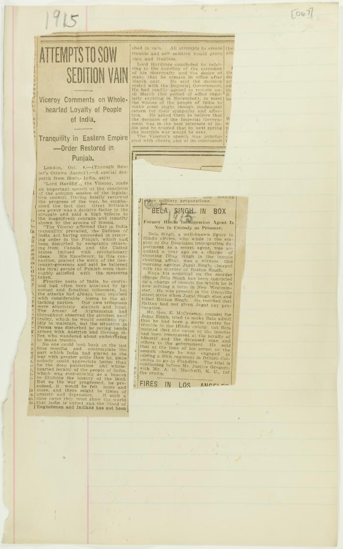 Newsclippings - Attempts to sow sedition vain; Bela Singh in box