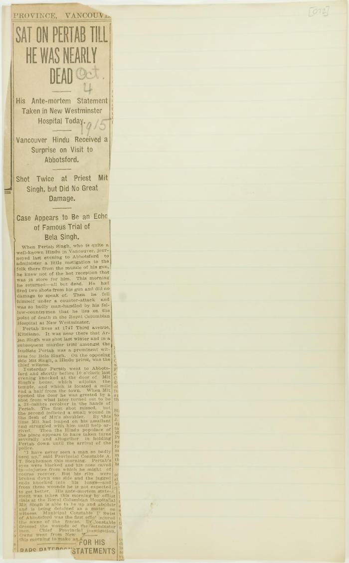 Newsclipping - Sat on Pertab till he was nearly dead