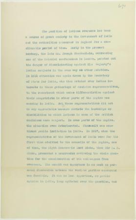 Document submitted by Mr. Shastri to the Prime Minister re status of British Indians in Canada. Page 1-9