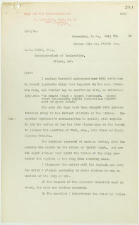 Copy of letter from Reid to W. D. Scott re Japanese insistence that they had no connection with the enterprise, and enclosing correspondence re recent incidents. Page 1-5