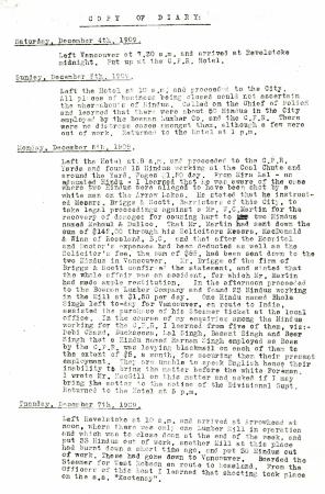 Copy of Diary [William C. Hopkinson, Immigration Inspector]