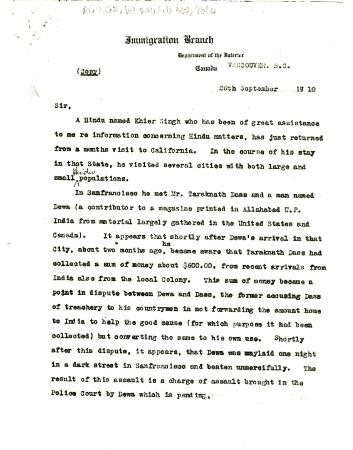 [Extract from William C. Hopkinson, Immigration Inspector, to William W. Cory, Deputy Minister of the Interior. Copy]