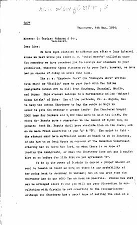 [Y. Sato & Co. to Charles Gardner Johnson & Co., Shipping Agent, Vancouver. Copy]