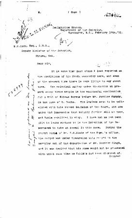 [William C. Hopkinson, Immigration Inspector, to William W. Cory, Deputy Minister of the Interior. Copy]