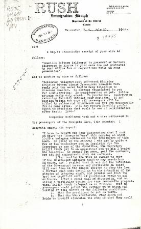 [Malcolm R. J. Reid, Dominion Immigration Agent, to William D. Scott, Superintendent of Immigration. Original]