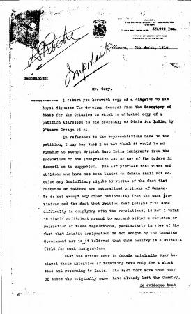 [William D. Scott, Superintendent of Immigration, to William W. Cory, Deputy Minister of the Interior]