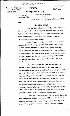 [William C. Hopkinson, Immigration Inspector, to William W. Cory, Deputy Minister of the Interior. Copy]