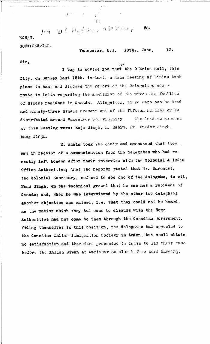 [William C. Hopkinson, Immigration Inspector, to William W. Cory, Deputy Minister of the Interior]