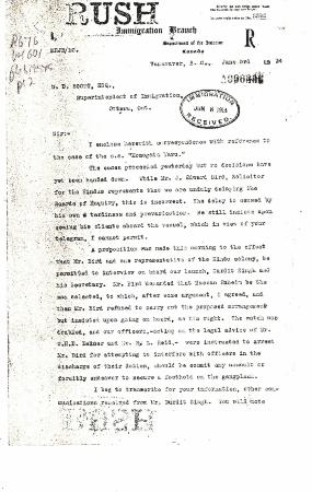 [Malcolm R. J. Reid, Dominion Immigration Agent, to William D. Scott, Superintendent of Immigration. Original]